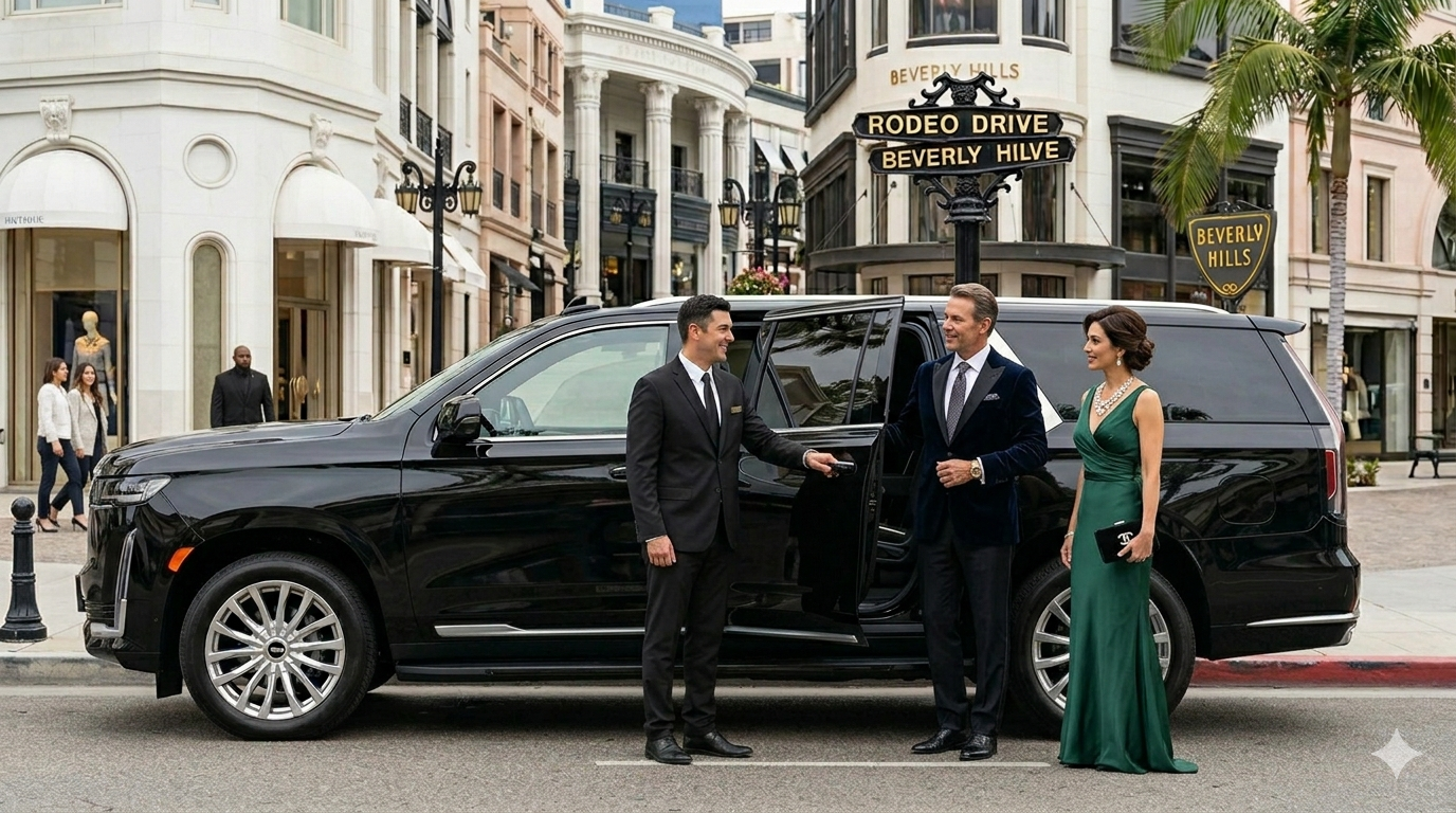 Luxury chauffeur vehicle parked at a private terminal