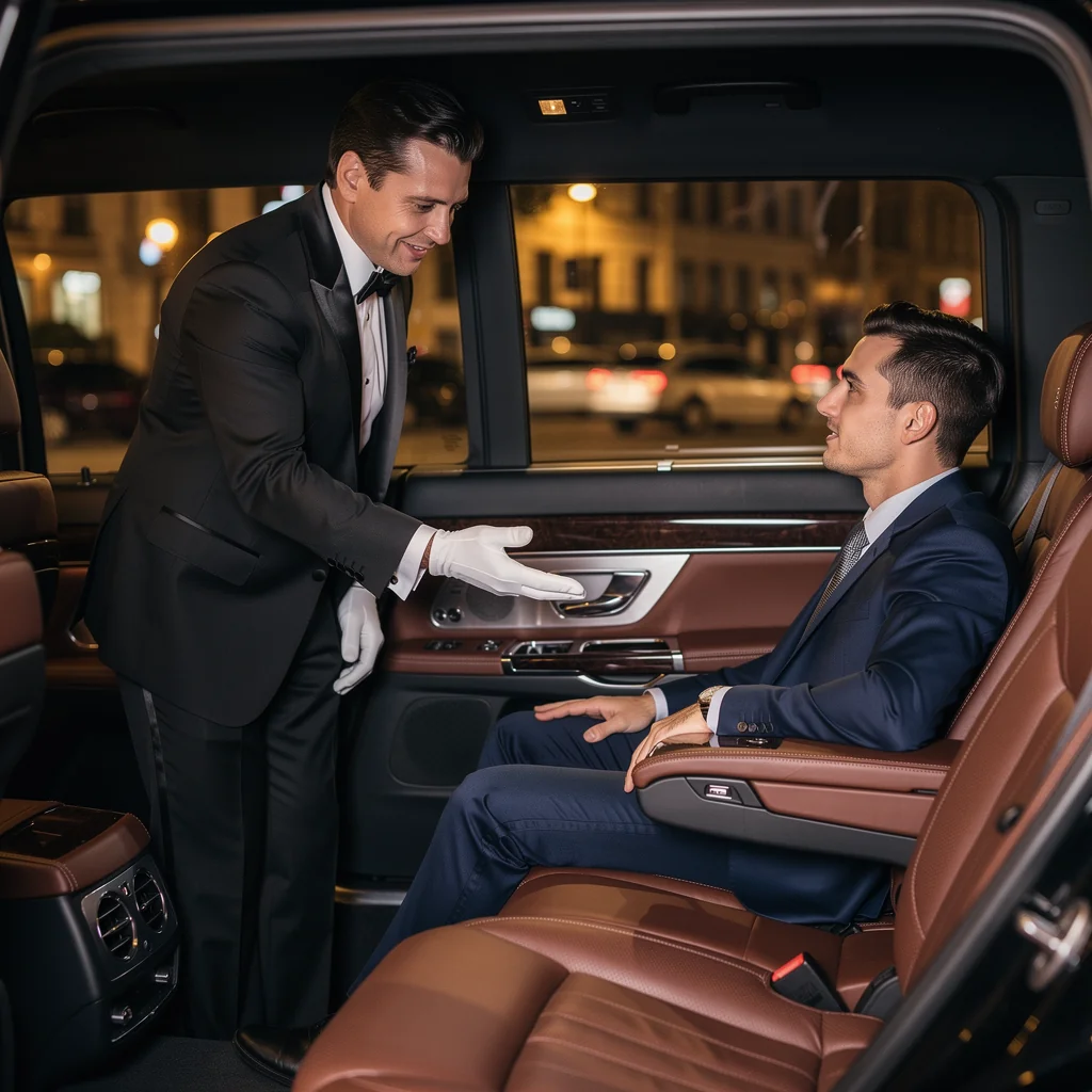 Chauffeur opening the door of a luxury vehicle