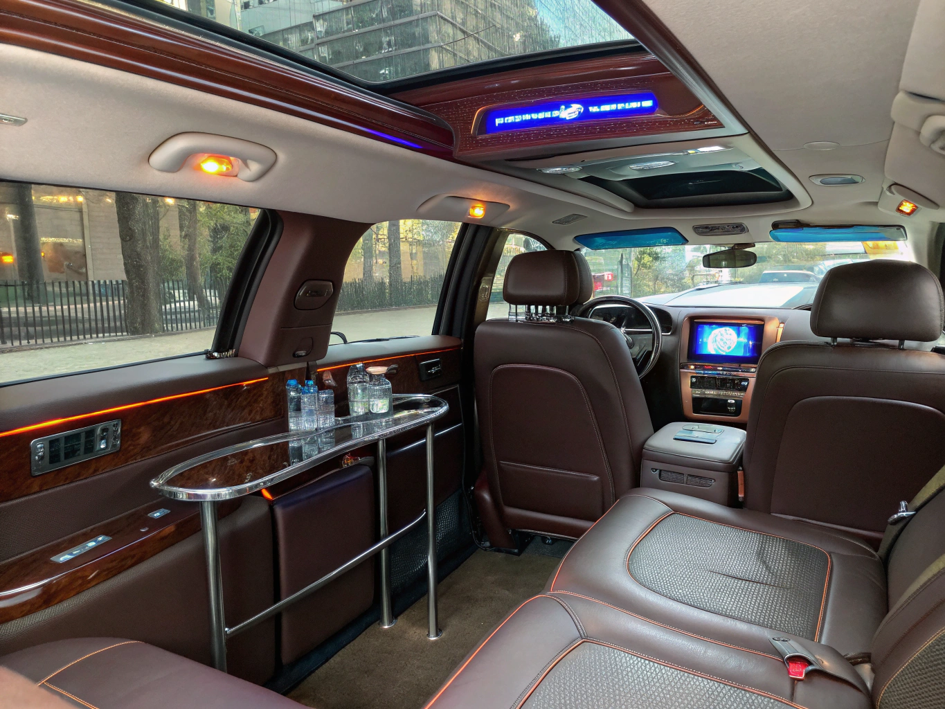Interior of a luxury chauffeured vehicle
